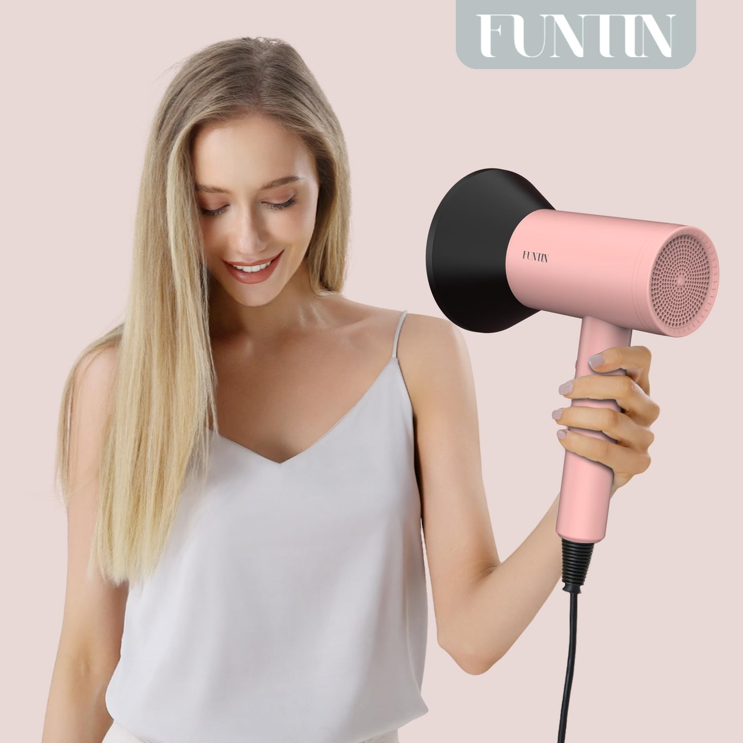 Funtin hair styling kit unboxed with diffuser nozzle and comb attachments displayed