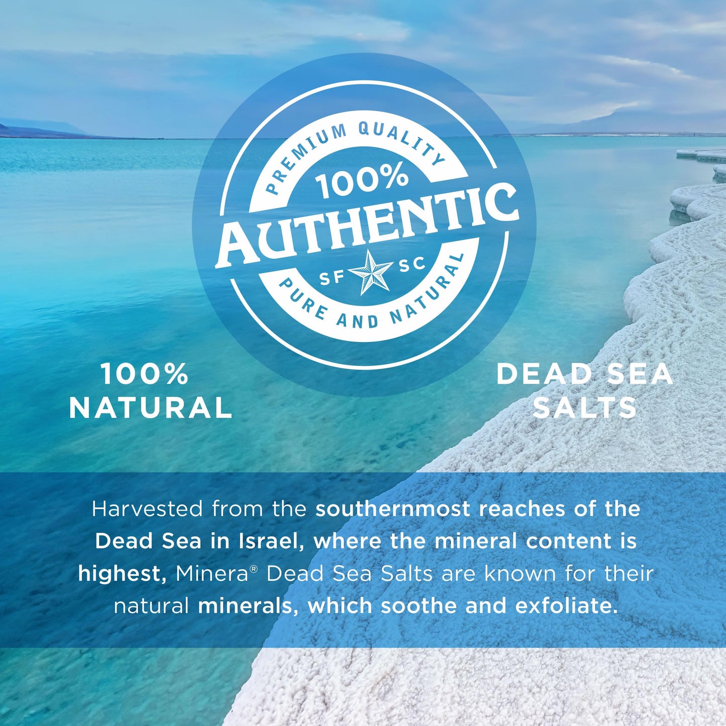 Authentic Minera Dead Sea Salt packaging for therapeutic soaking
