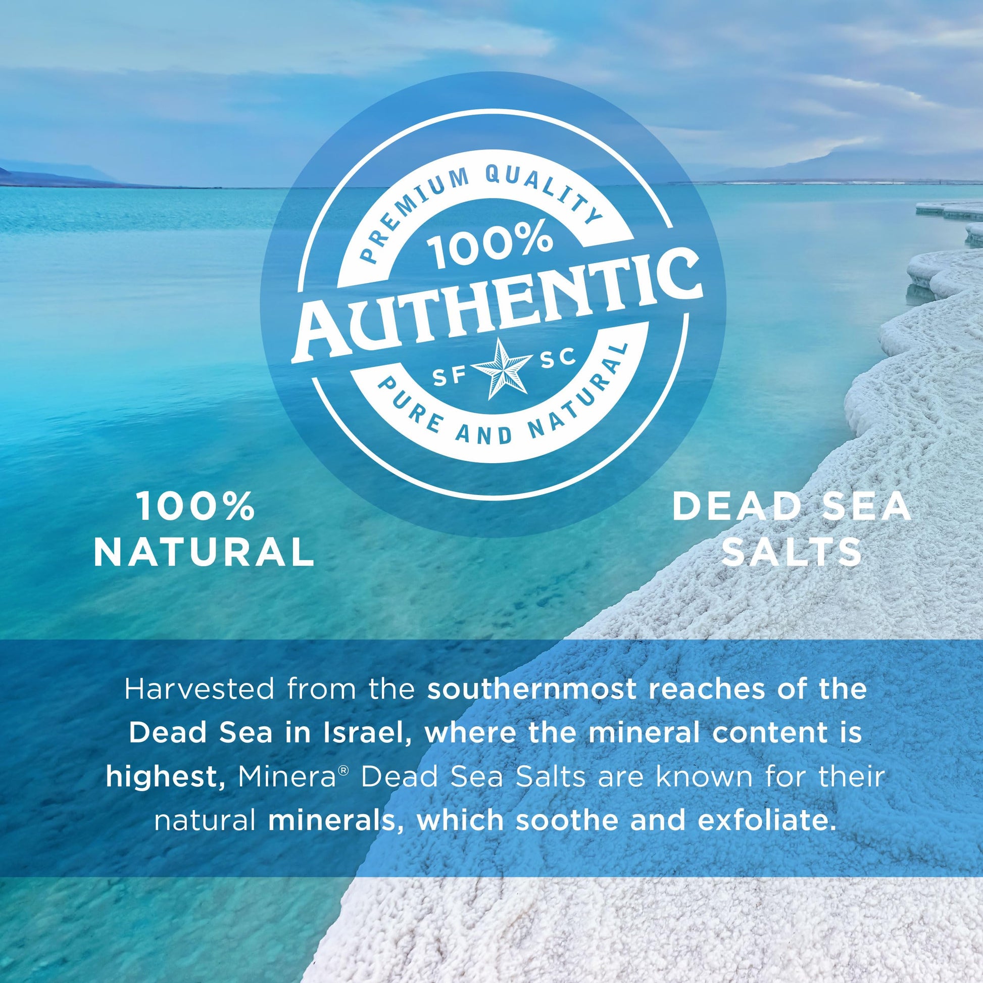 Authentic Minera Dead Sea Salt packaging for therapeutic soaking