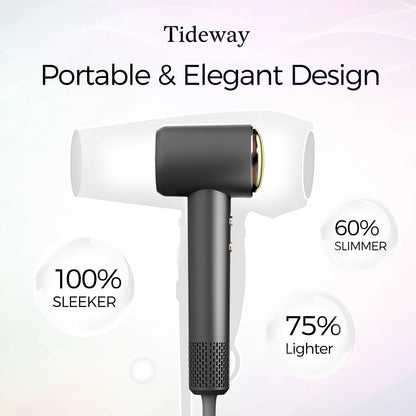 Tideway professional travel friendly lightweight hair dryer angled view