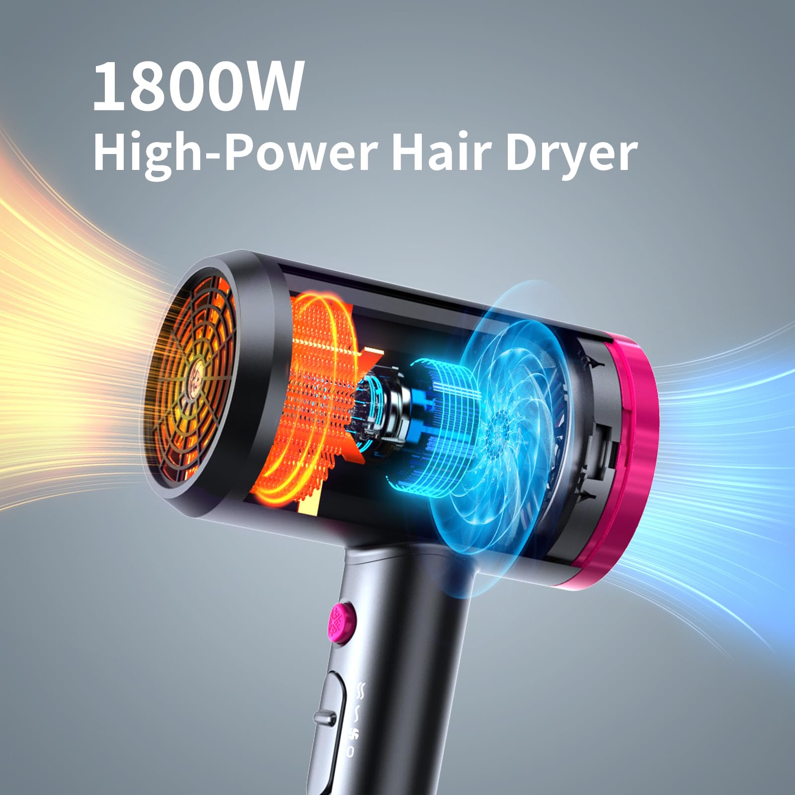 ANNE BETTY 1800 watt blow dryer displayed with large diffuser attachment for curly hair styling