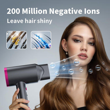 Close up view of the ergonomic handle and heat setting switches on the ANNE BETTY professional hair dryer