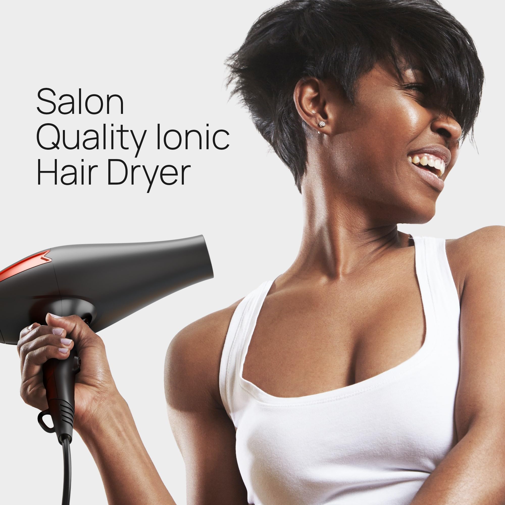 TREZORO salon blow dryer showcasing 2000W motor buttons and red accents