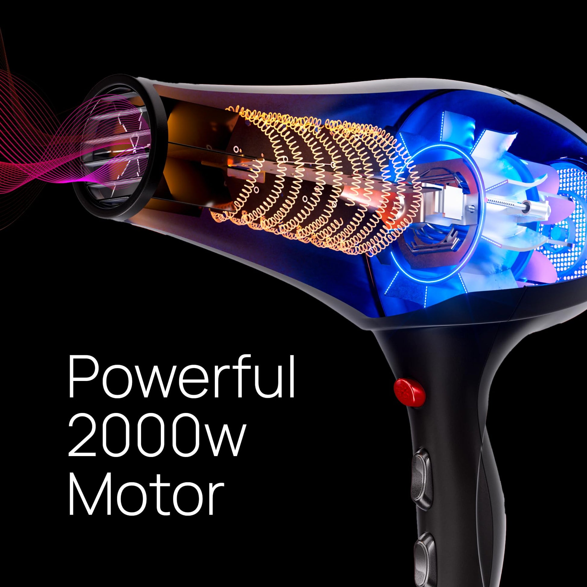 TREZORO blow dryer displaying the long professional power cord configuration