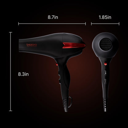 TREZORO ionic hair dryer unboxing view with all included styling accessories