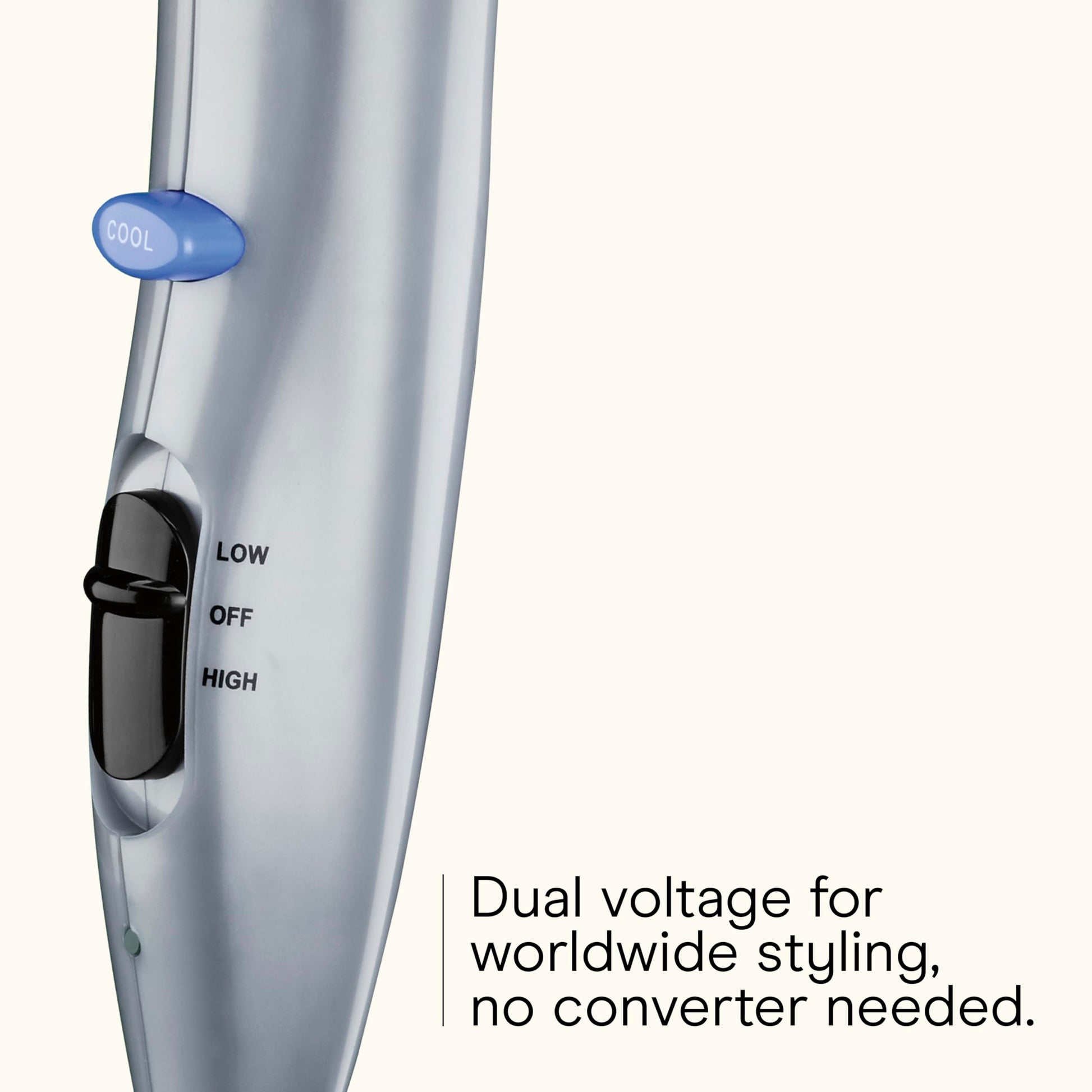 Rear view of the Conair blow dryer highlighting the open hinged filter mechanism for easy cleaning