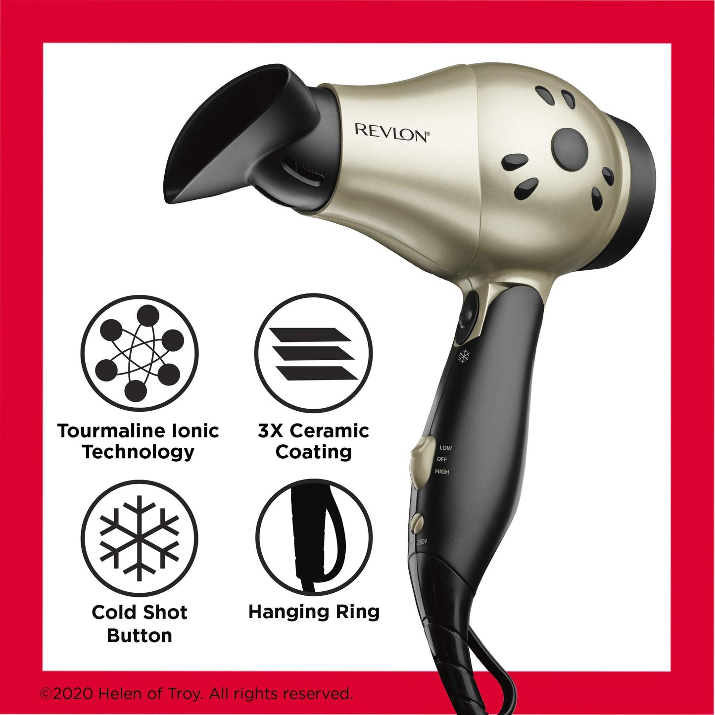 Revlon fast dry compact styler close up view of the worldwide dual voltage selector
