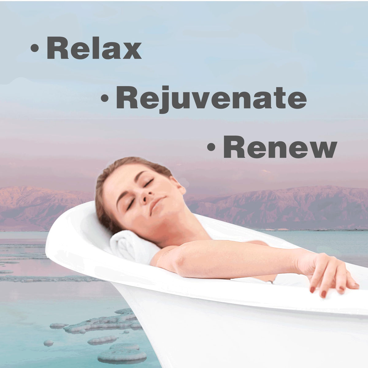 One With Nature bath salt bucket next to a spa bath setup