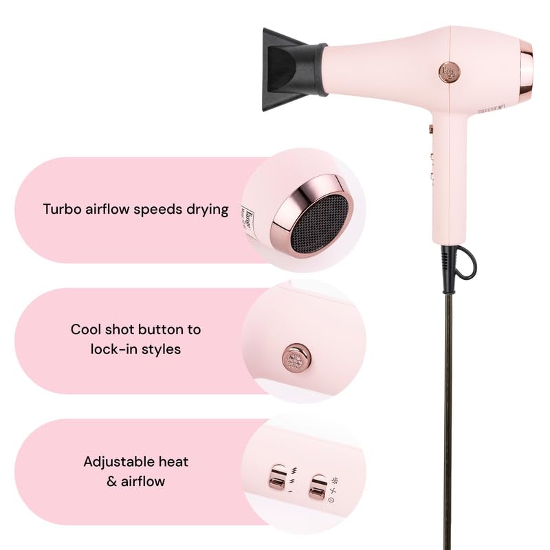 L'Ange Hair Soleil blow dryer showing the three heat and two airflow switches on the handle