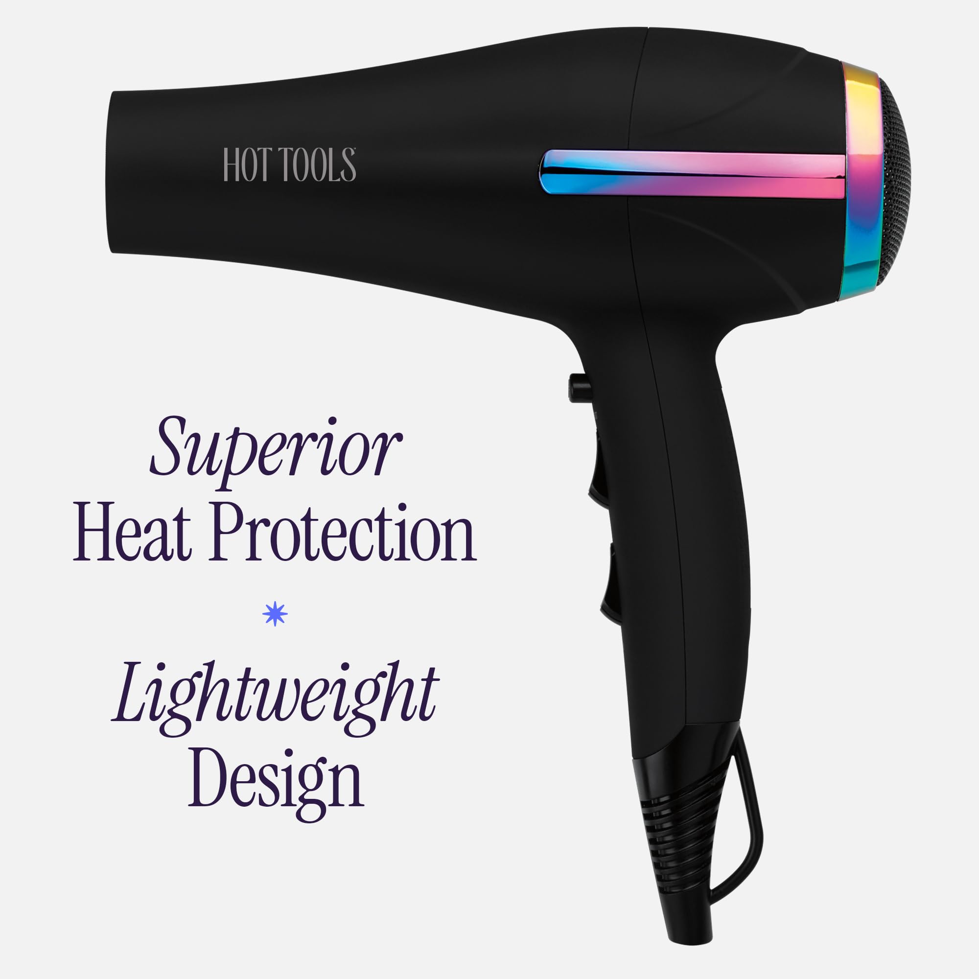 HOT TOOLS 1875W turbo ceramic blow dryer displaying the side profile and heat control switches