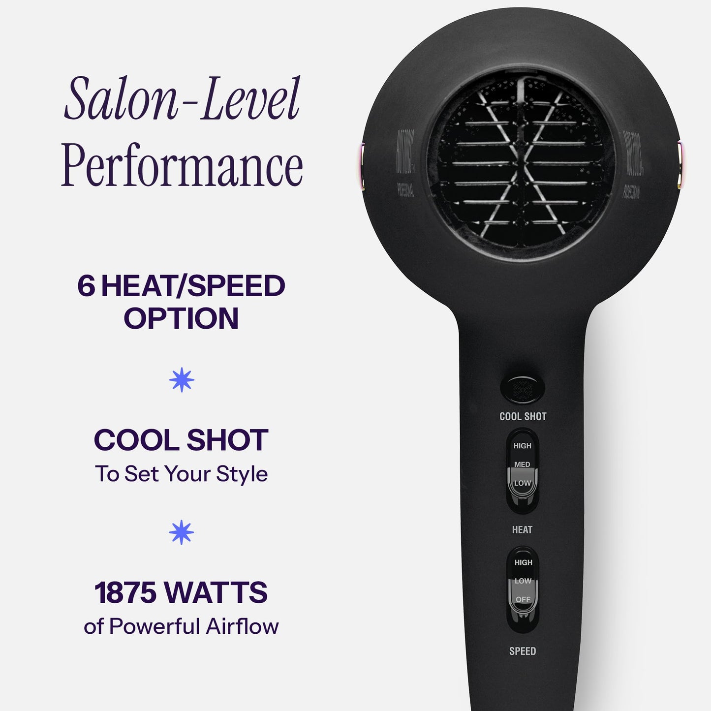 HOT TOOLS professional salon hair dryer with the narrow concentrator nozzle attached for sleek styling