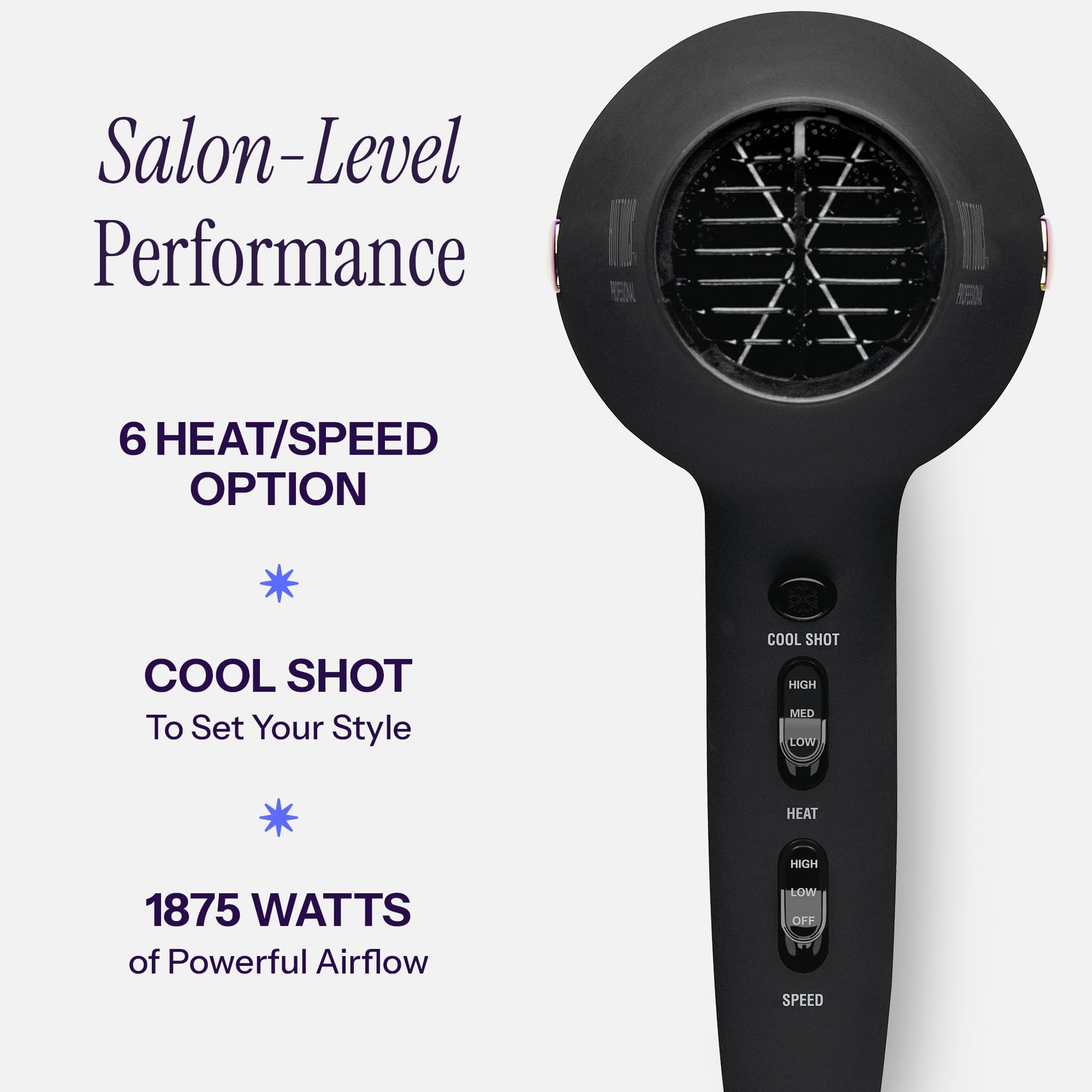HOT TOOLS professional salon hair dryer with the narrow concentrator nozzle attached for sleek styling