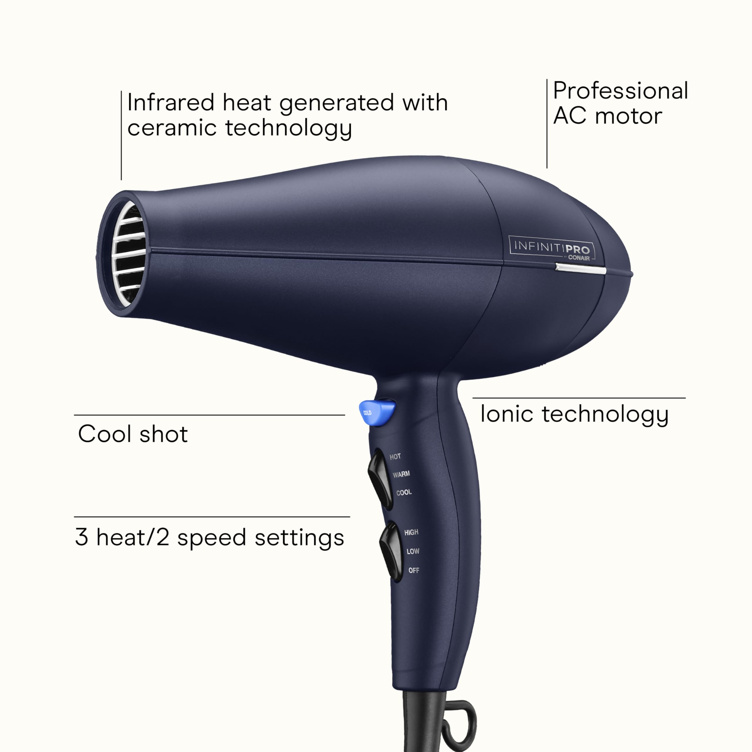 Close up look at the innovative diffuser nozzle attachment on the Conair InfinitiPRO salon performance blow dryer