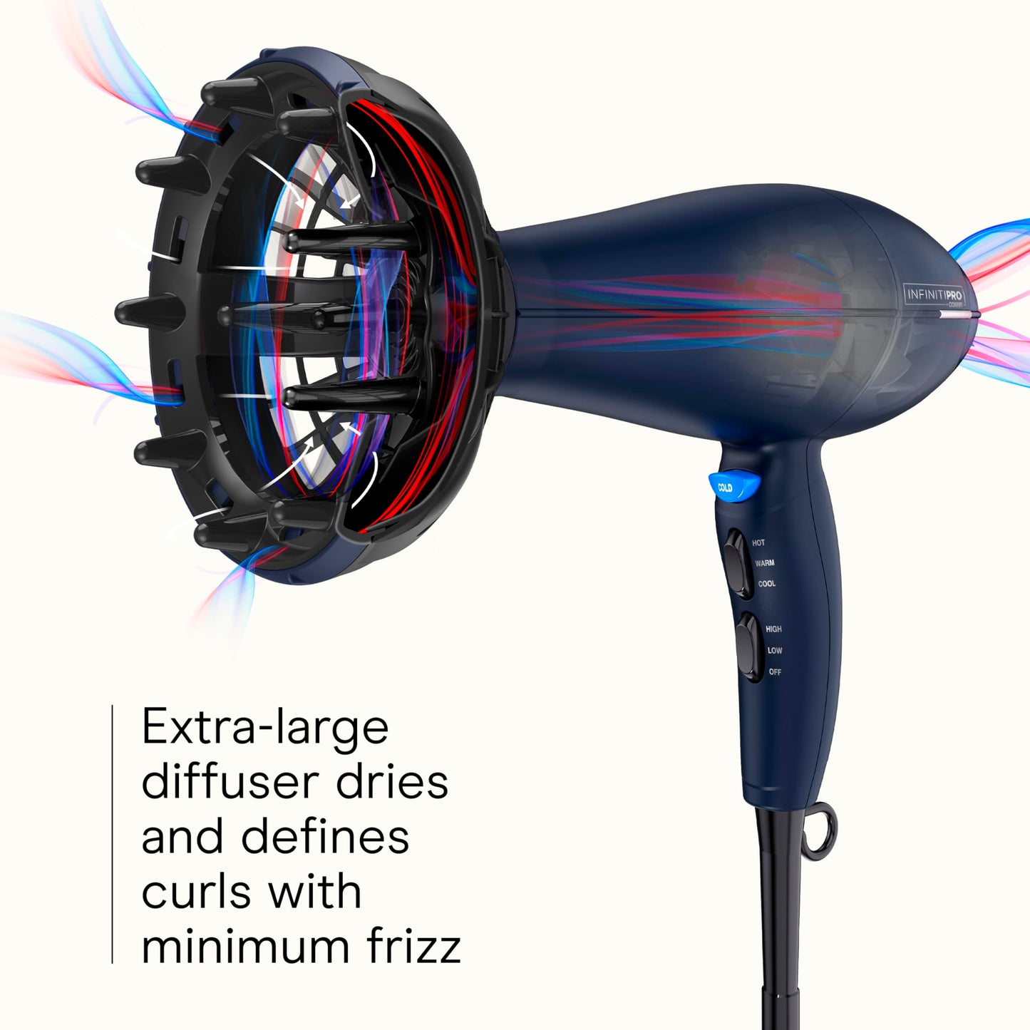 Rear intake filter view of the Conair natural texture styling system dryer demonstrating the removable lint guard feature