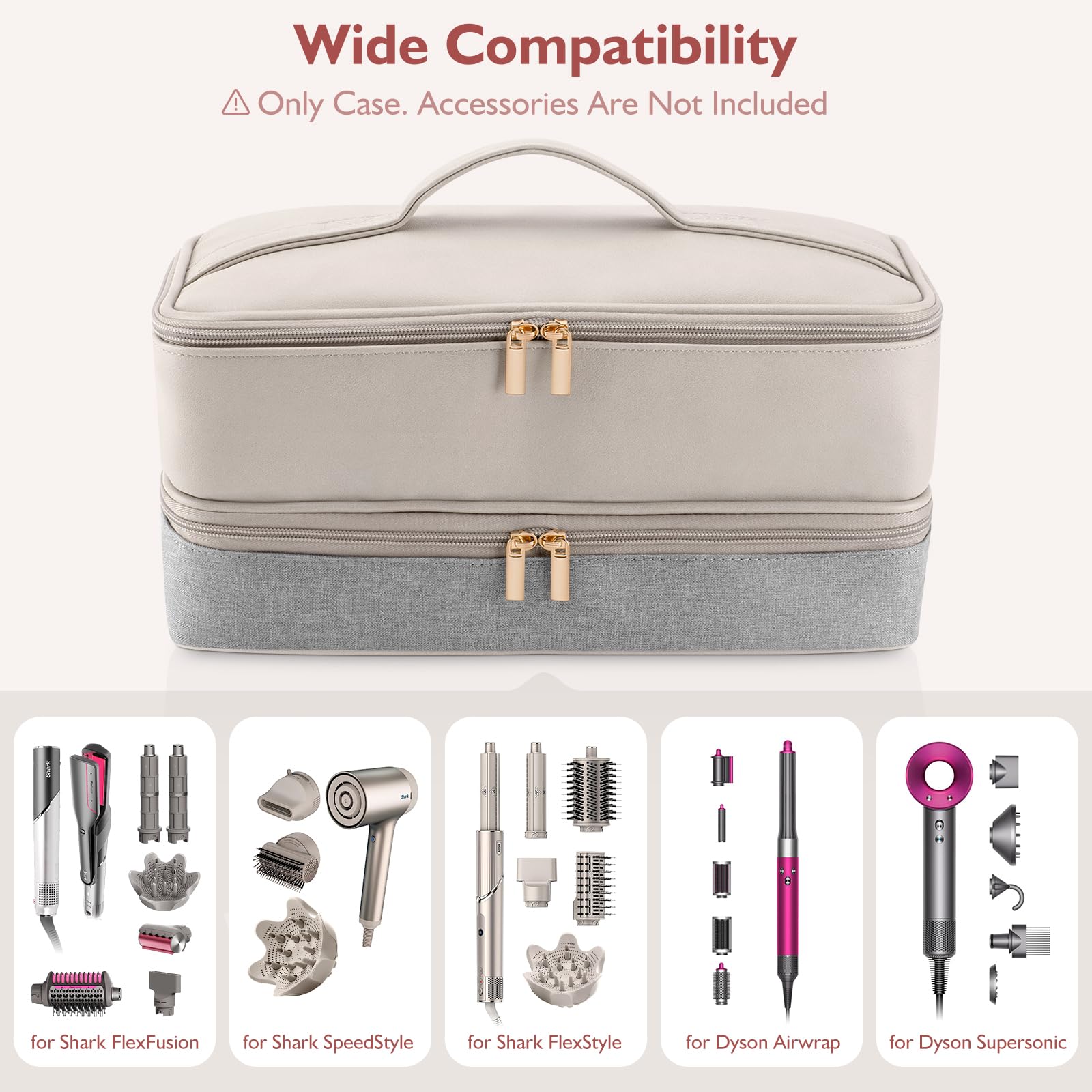 Adworte travel carrying case lower compartment filled with styling brush attachments