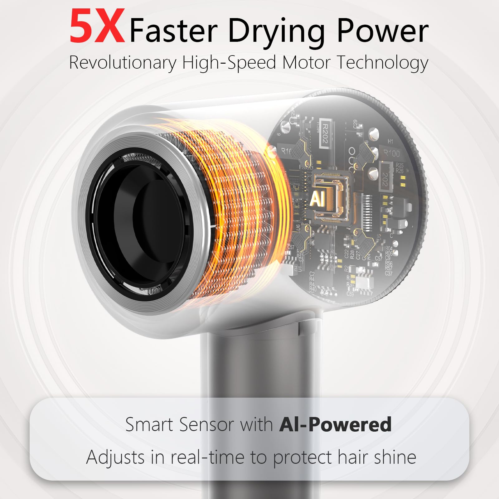 Professional brushless motor hair dryer showcasing the magnetic diffuser attachment
