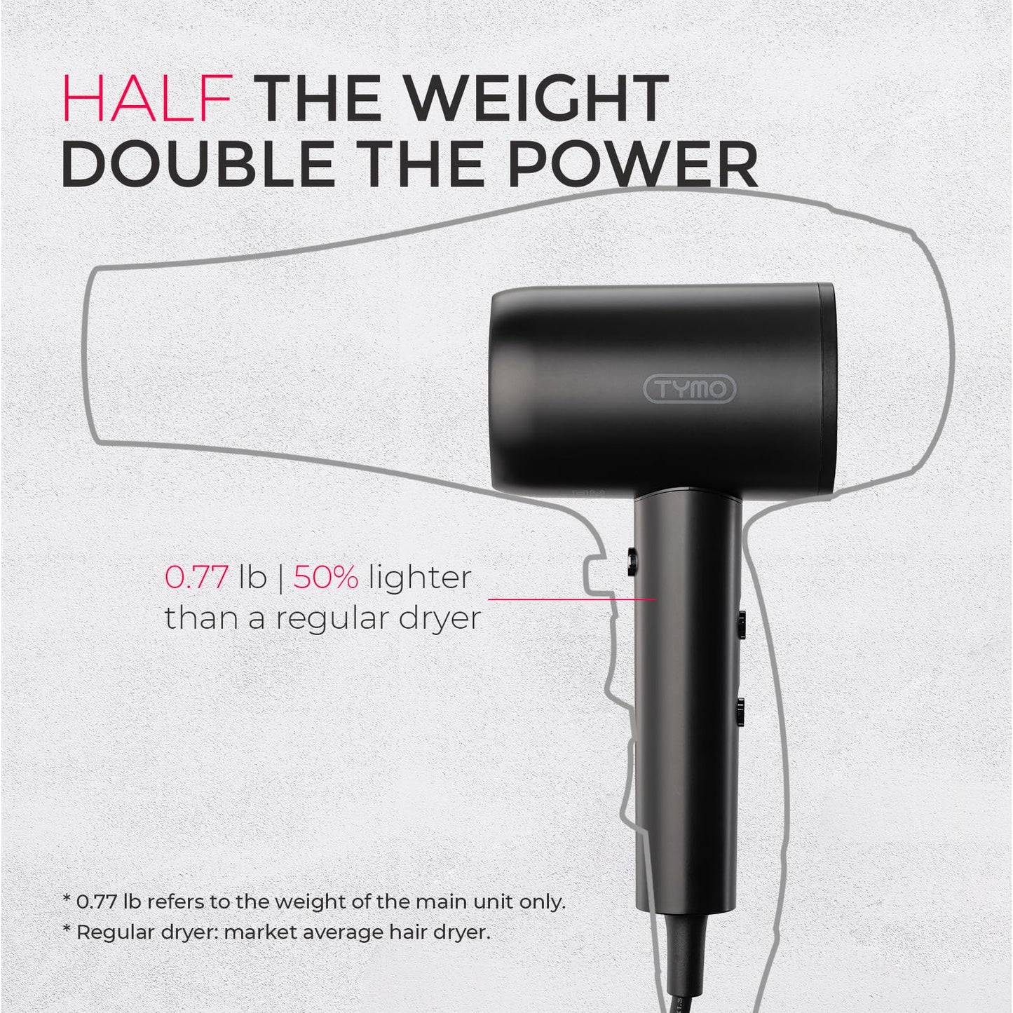 Tymo hair dryer showing speed and heat control buttons