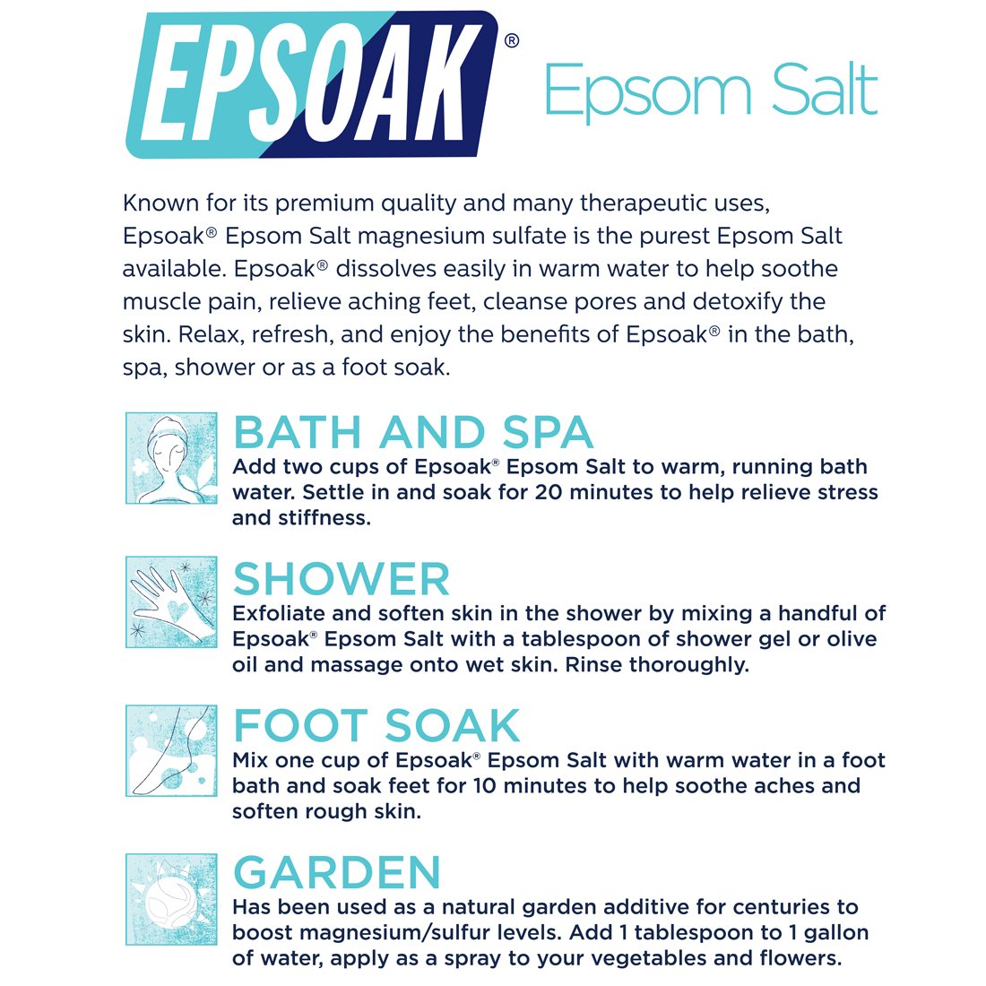 Epsoak Epsom salt bag back label details