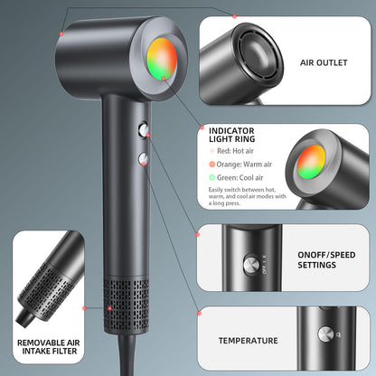 Close up of Jitoow hair dryer motor settings and controls