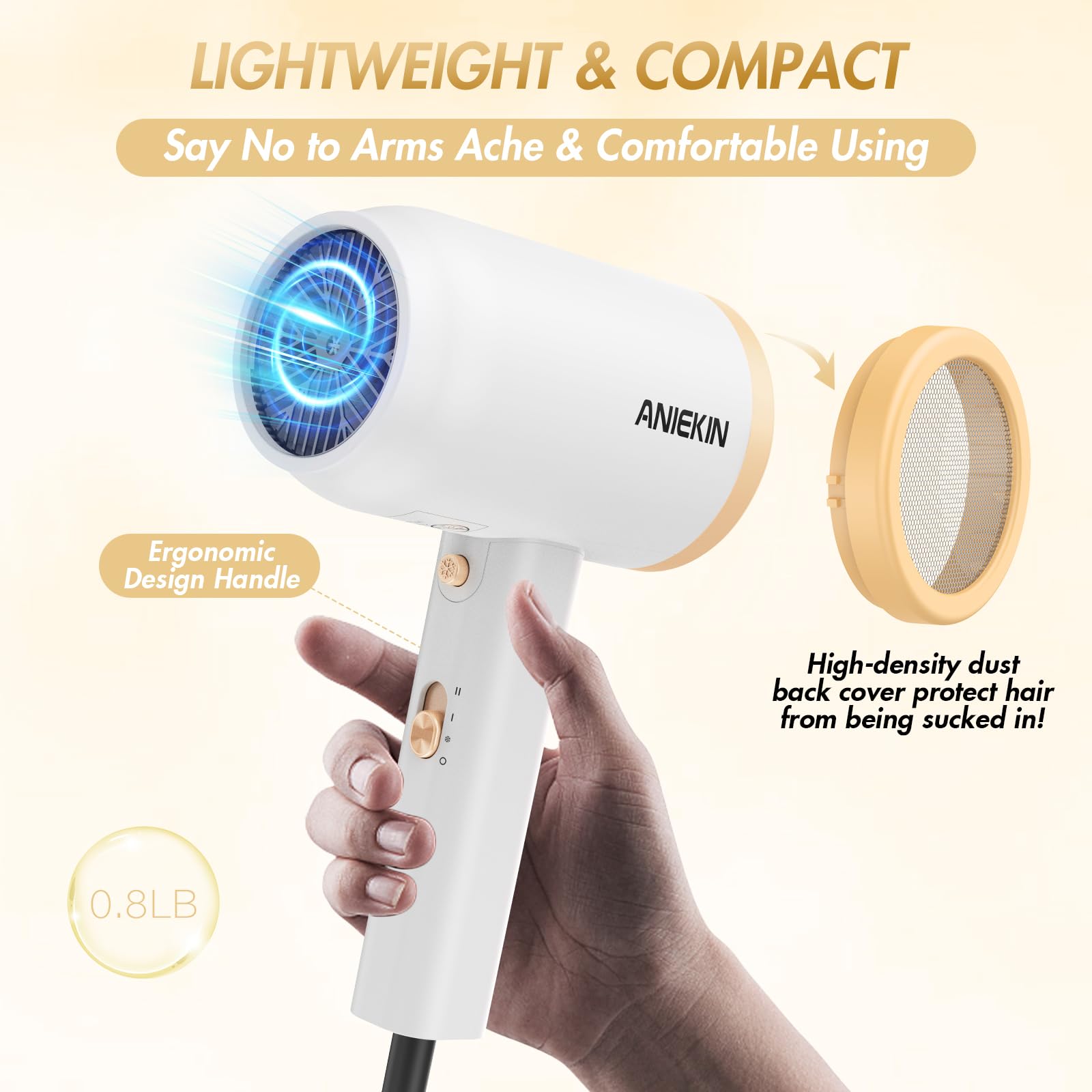 ANIEKIN fast drying blow dryer with professional styling concentrator nozzle attached