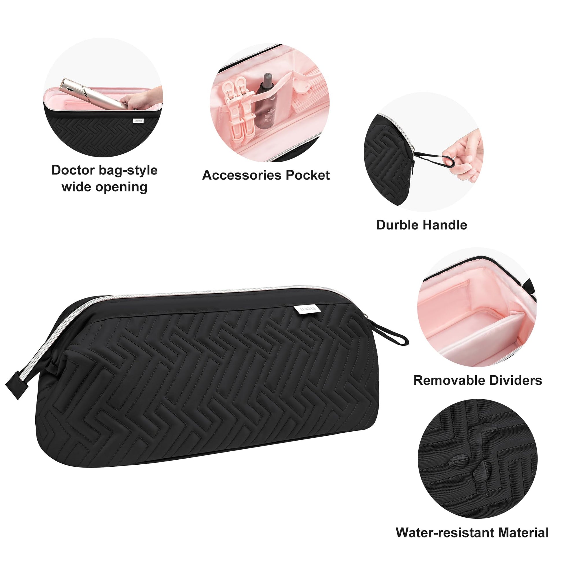 Leudes travel organizer reinforced top handle view showing portable compact travel design.