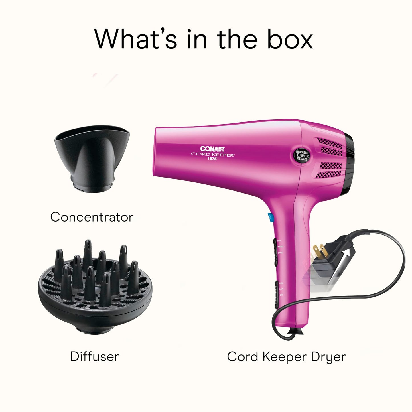 Conair professional ionic hair dryer pink full kit packaging view