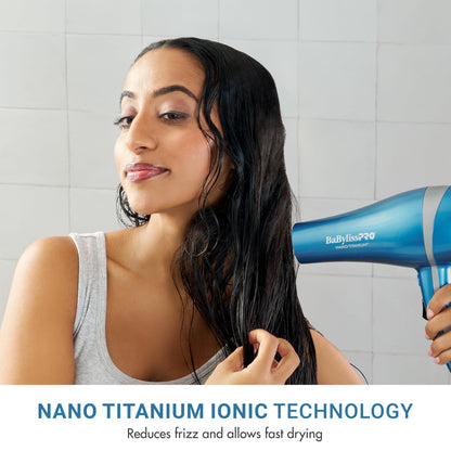 Side profile of the BaBylissPRO professional ionic blow dryer highlighting the speed and heat switches