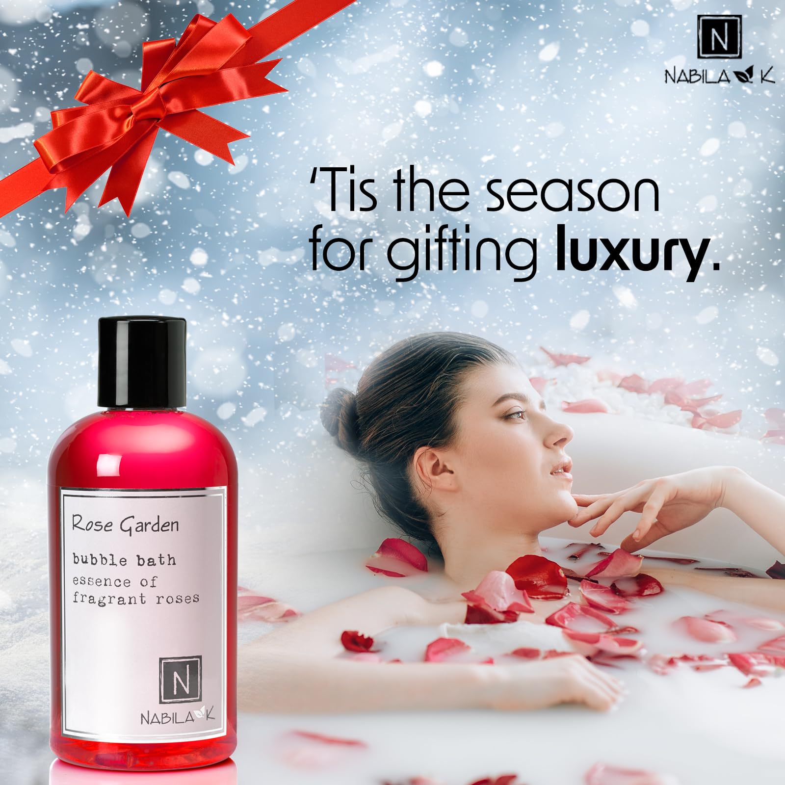 Luxury rose essential oil bath soak pour capfuls into running water