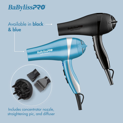 Ergonomic handle design and cool shot button details on the authentic imported blue hair dryer