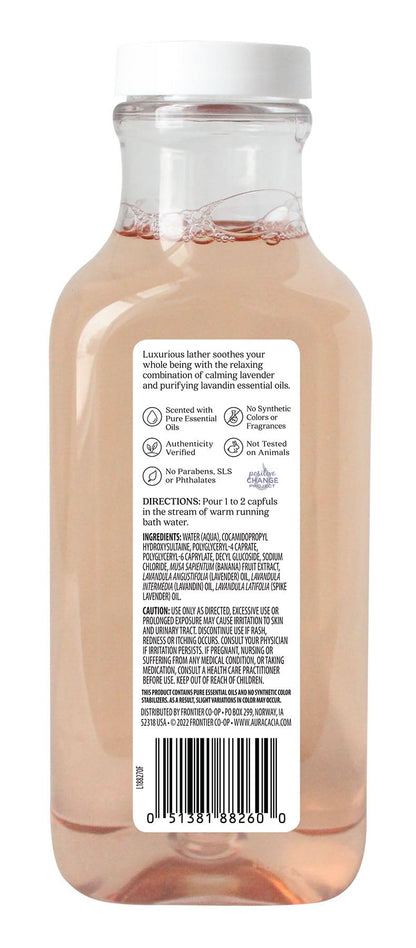 Close up of Aura Cacia lavender bubble bath label