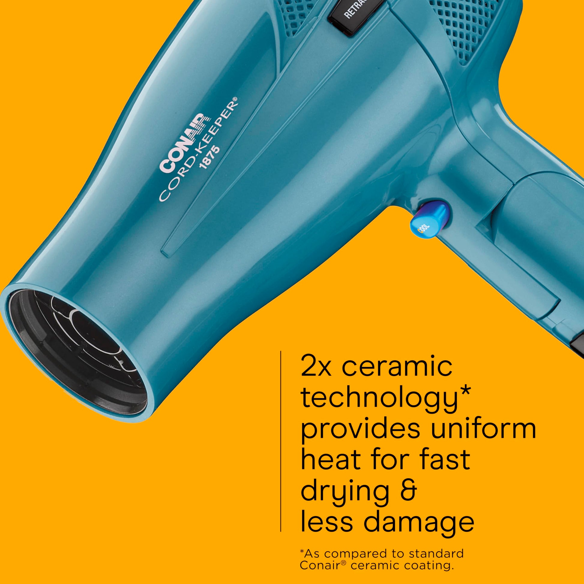 Conair ionic travel hair dryer collapsed with handle folded into travel position showing space saving benefits.