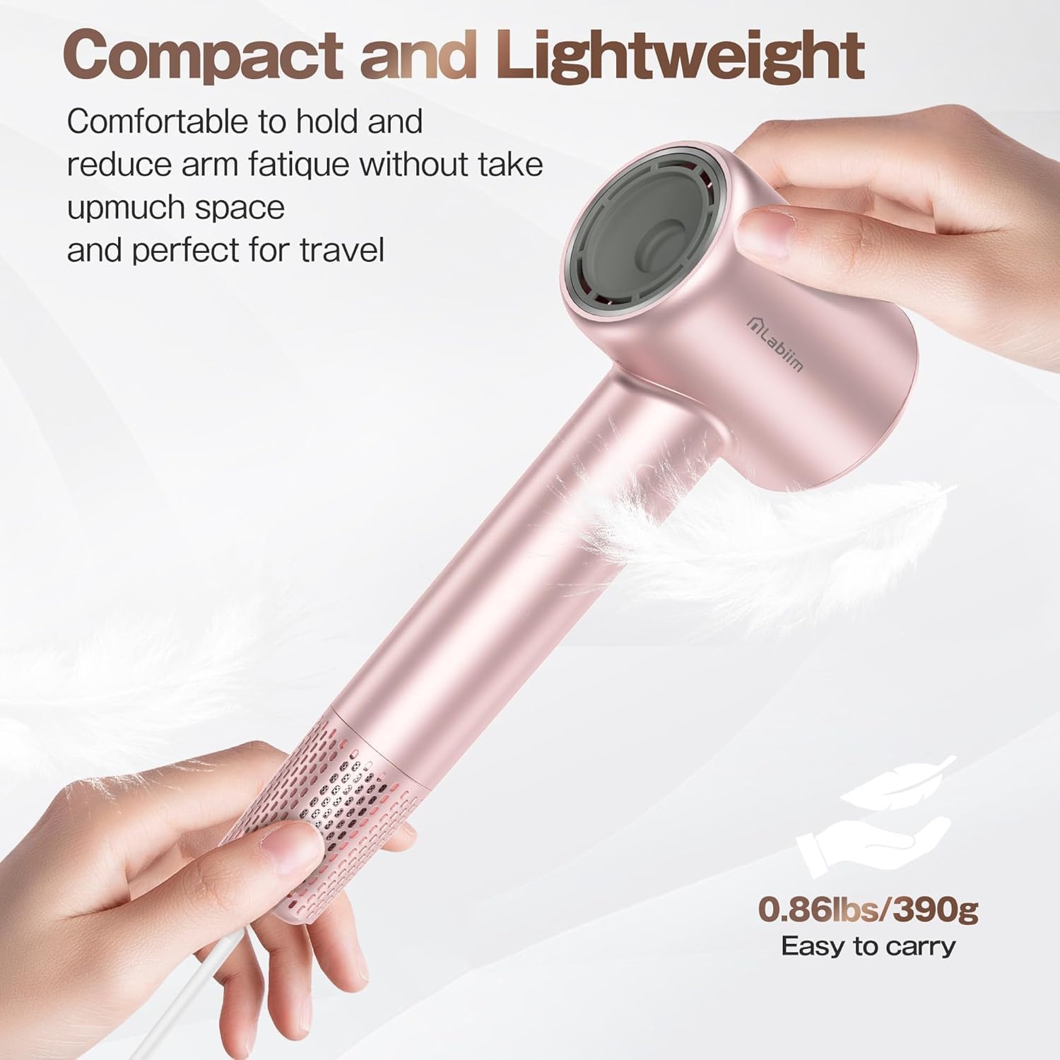 Labiim travel friendly hair dryer in hand