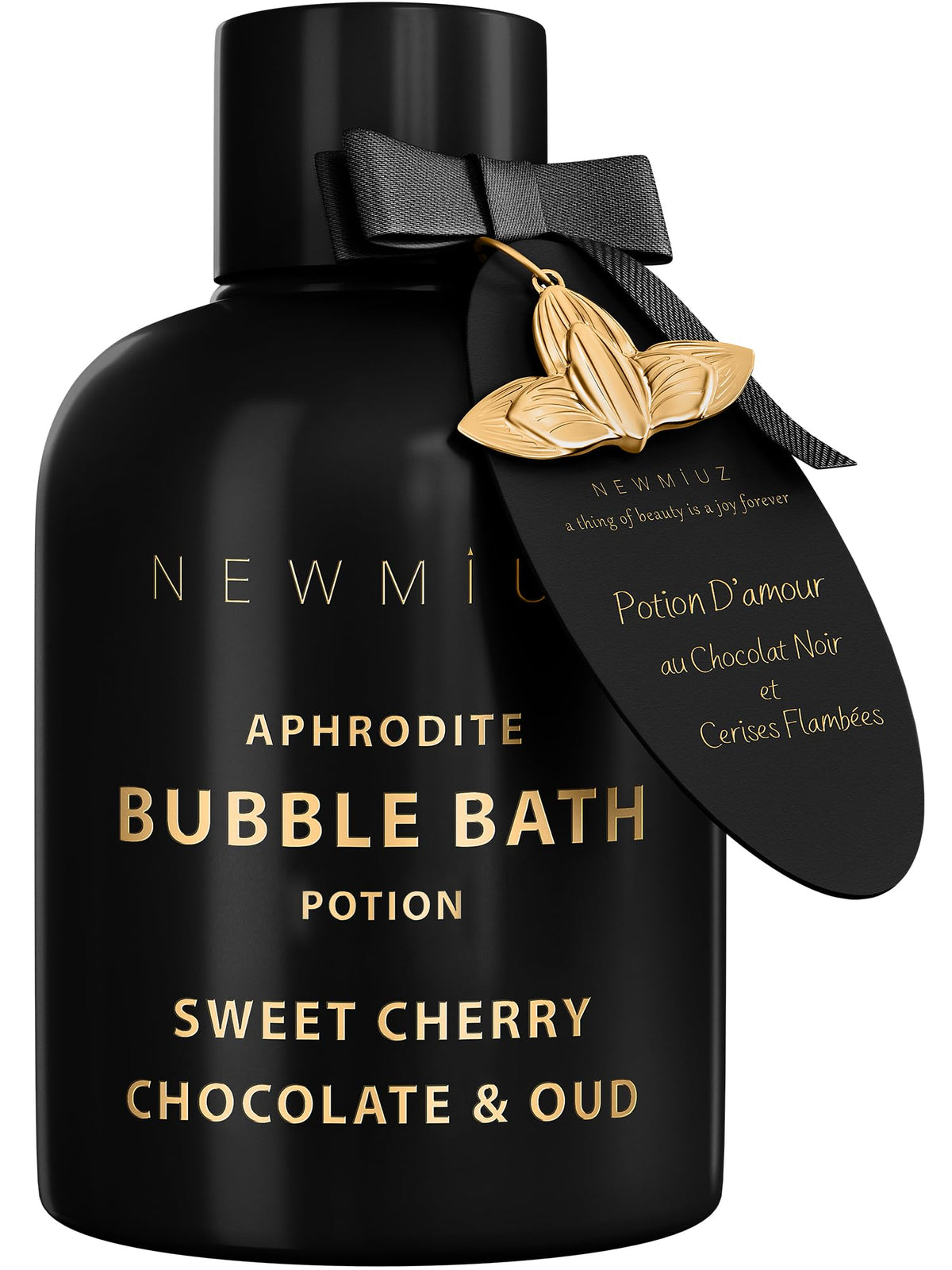 New Miuz Aphrodite Bubble Bath side profile highlighting bottle design