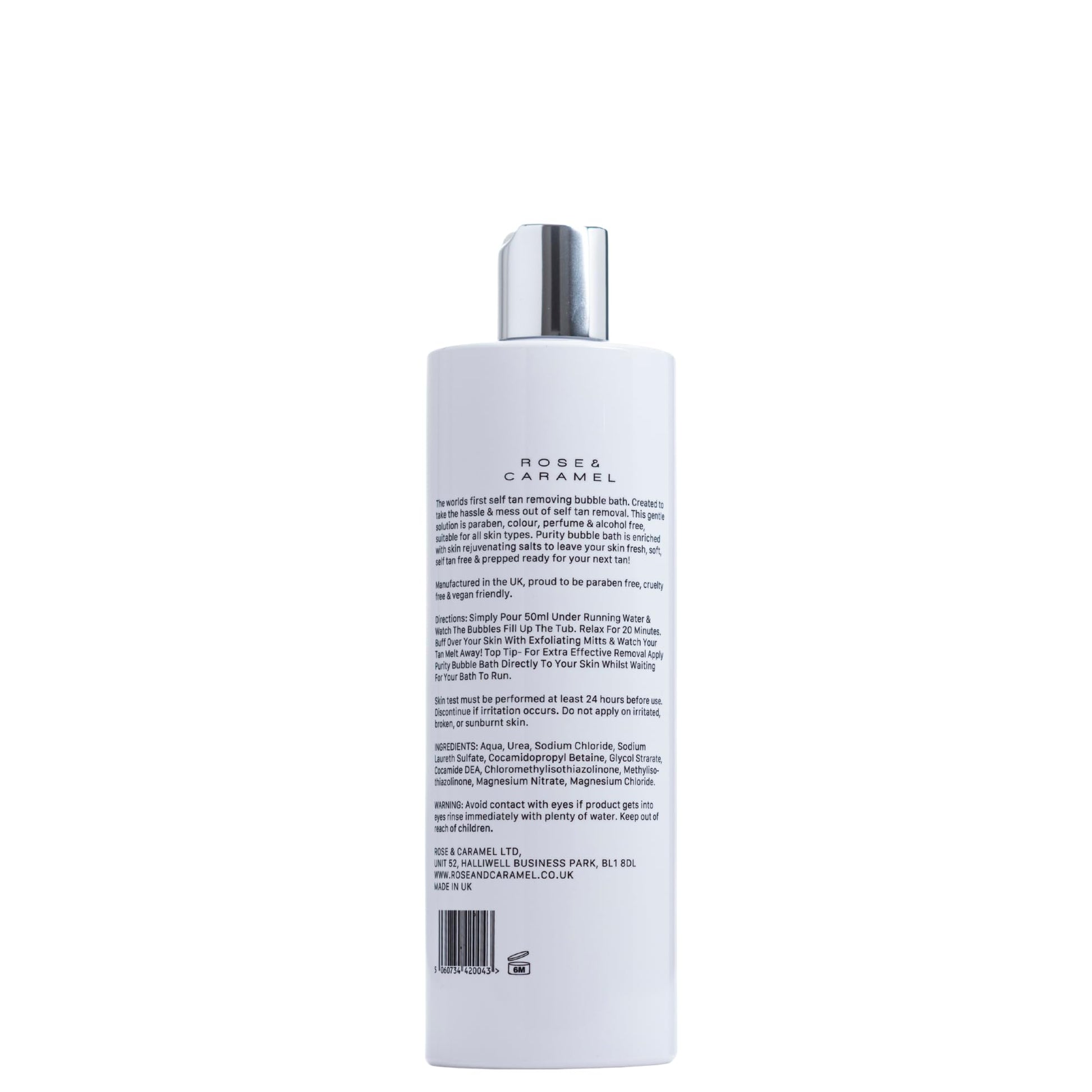 Rose and Caramel tan remover 500ml packaging design