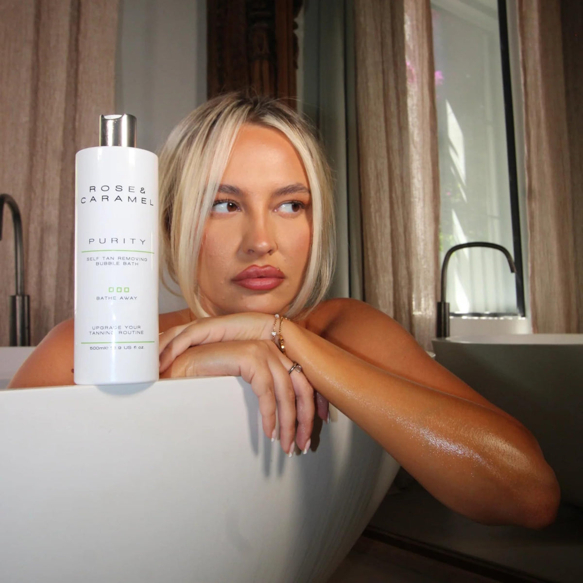 Rose And Caramel Purity Self Tan Removing Bubble Bath lifestyle application