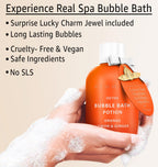 Back label of New Miuz bubble bath detailing instructions and ingredients
