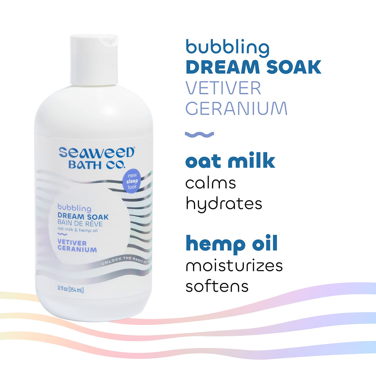 The Seaweed Bath Co. Bubbling Dream Soak ingredient highlights and label details