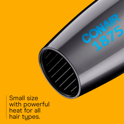 Side profile of the gray Conair 1875W hair dryer detailing the speed settings switch