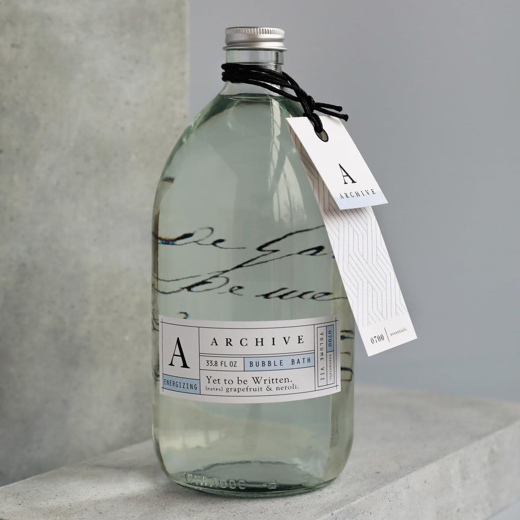 Archive bubble bath bottle showing grapefruit and neroli label details