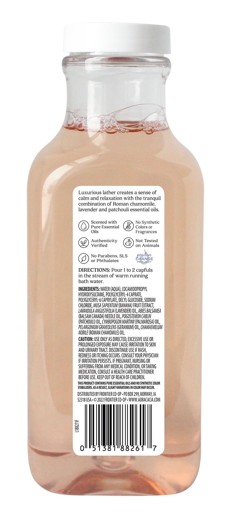 Aura Cacia Tranquil Chamomile Bubble Bath 13 Fluid Ounces product label close up