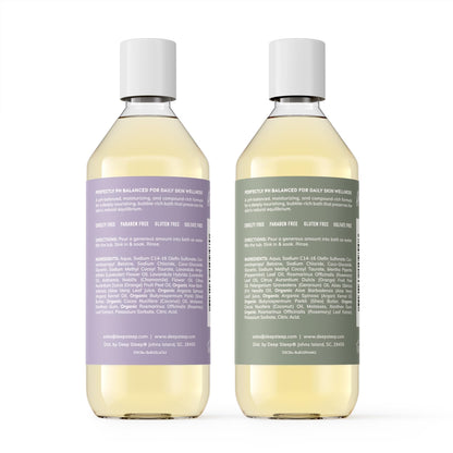 Two bottles of Deep Steep bubble bath relaxing soak side by side
