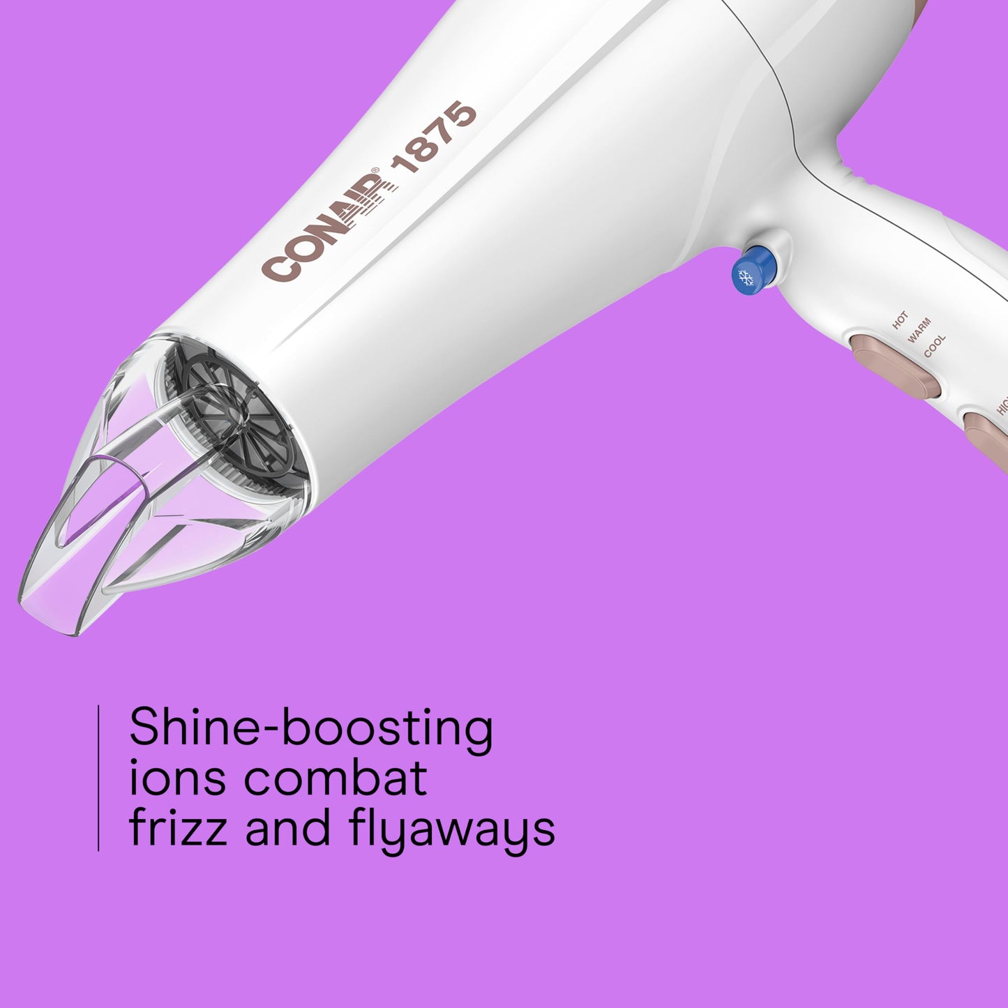 Conair ionic conditioning hair dryer with the precise concentrator nozzle attached