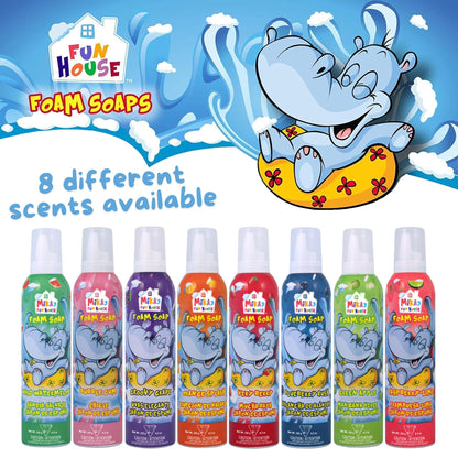 Close up of Fun House kids foaming body wash packaging