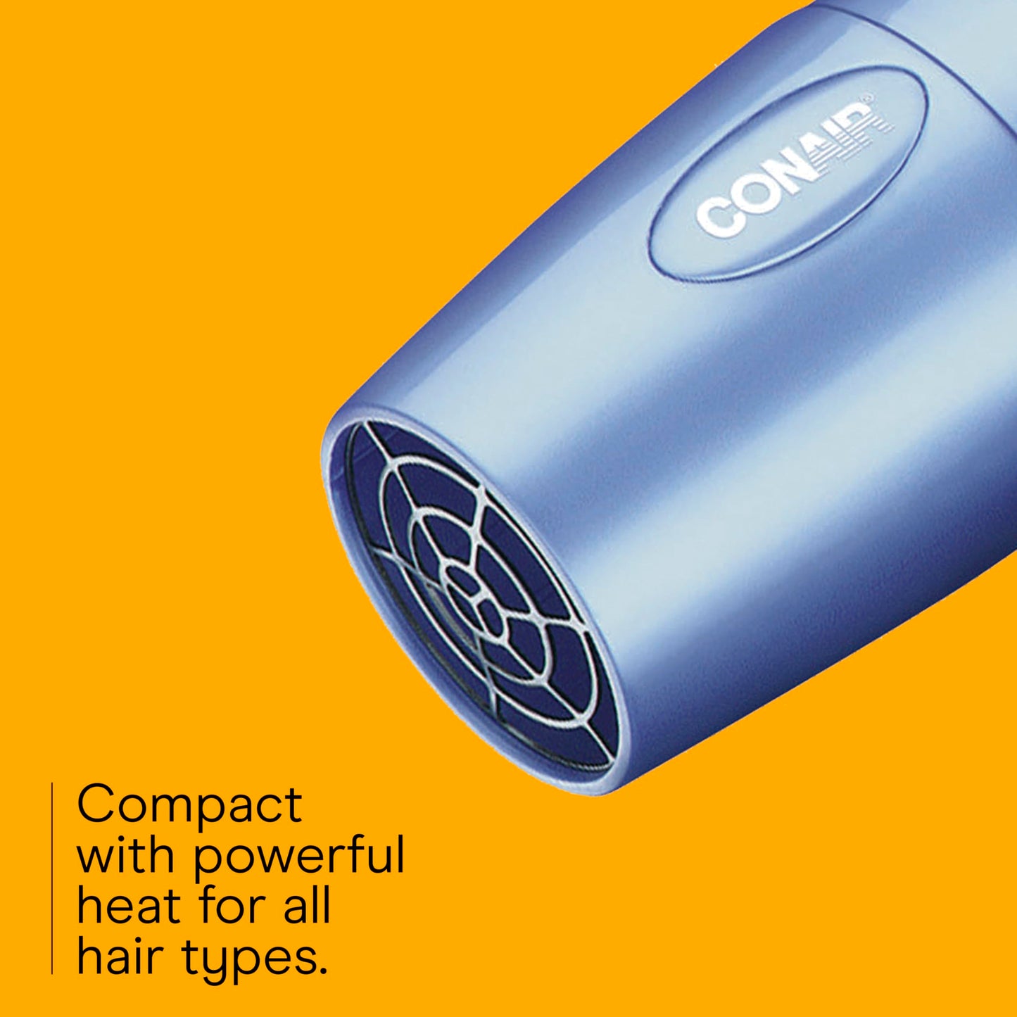 Vibrant blue Conair dual voltage dryer showcasing the speed and heat switch panel