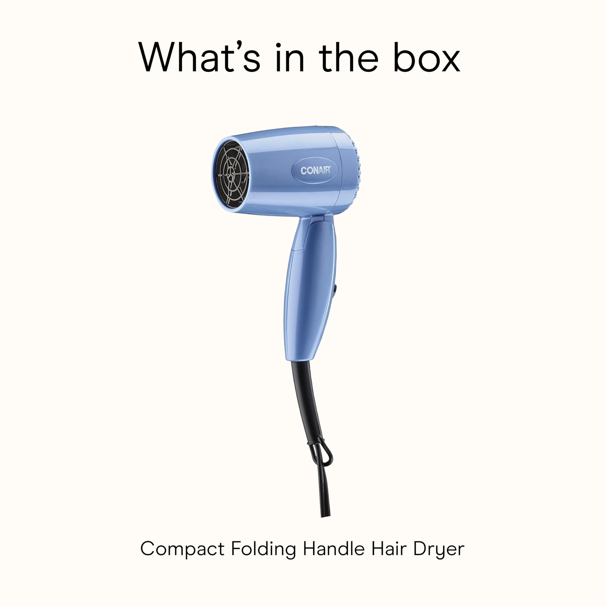 Authentic imported Conair travel hair dryer displaying factory packaging box details