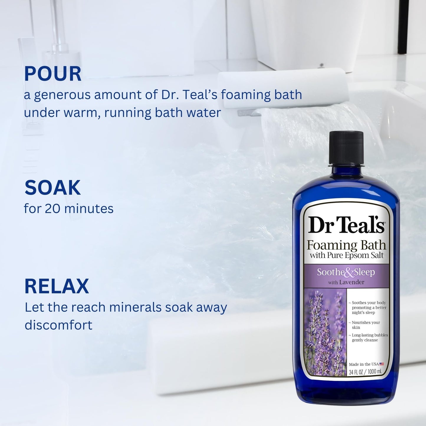 Top view of Dr Teal's lavender bubble bath pack of two