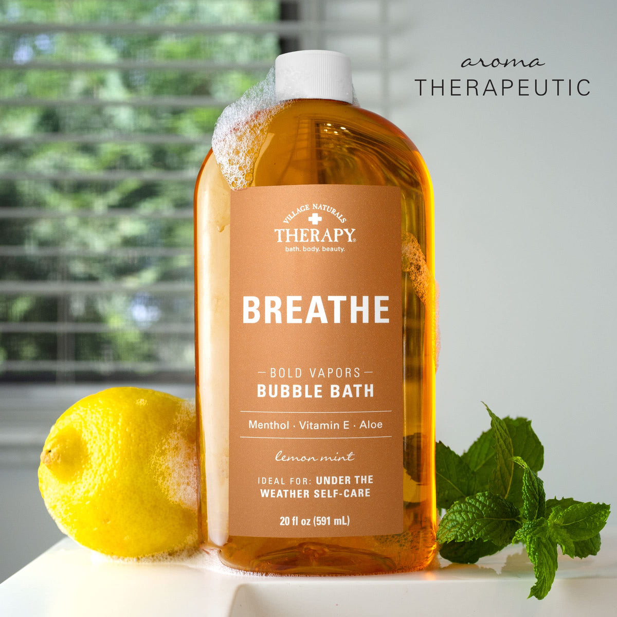 Village Naturals Therapy Breathe Bubble Bath therapeutic vapors bubble display