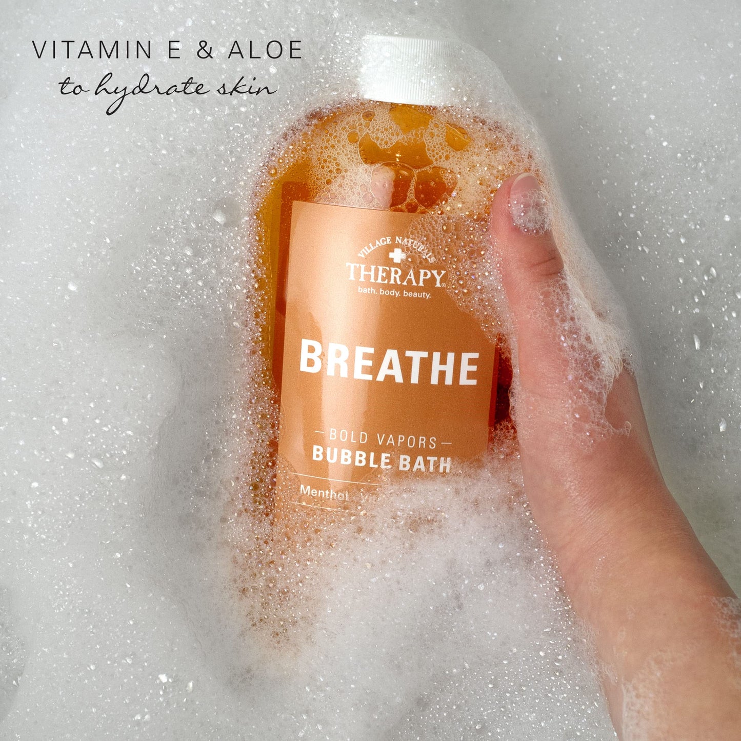 Side profile of Village Naturals Therapy Breathe bottle 20 fluid ounces.
