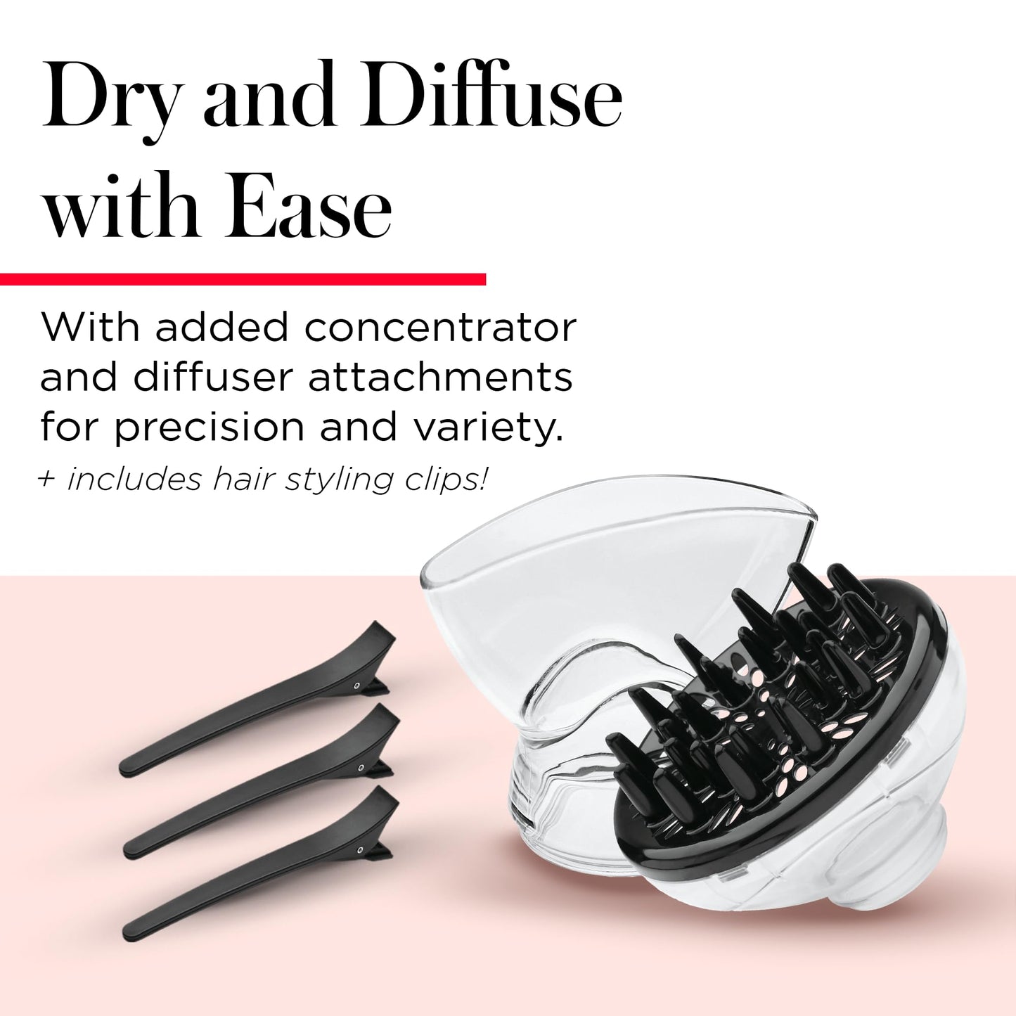 Revlon 1875W professional hair dryer with precision styling concentrator nozzle attachment.