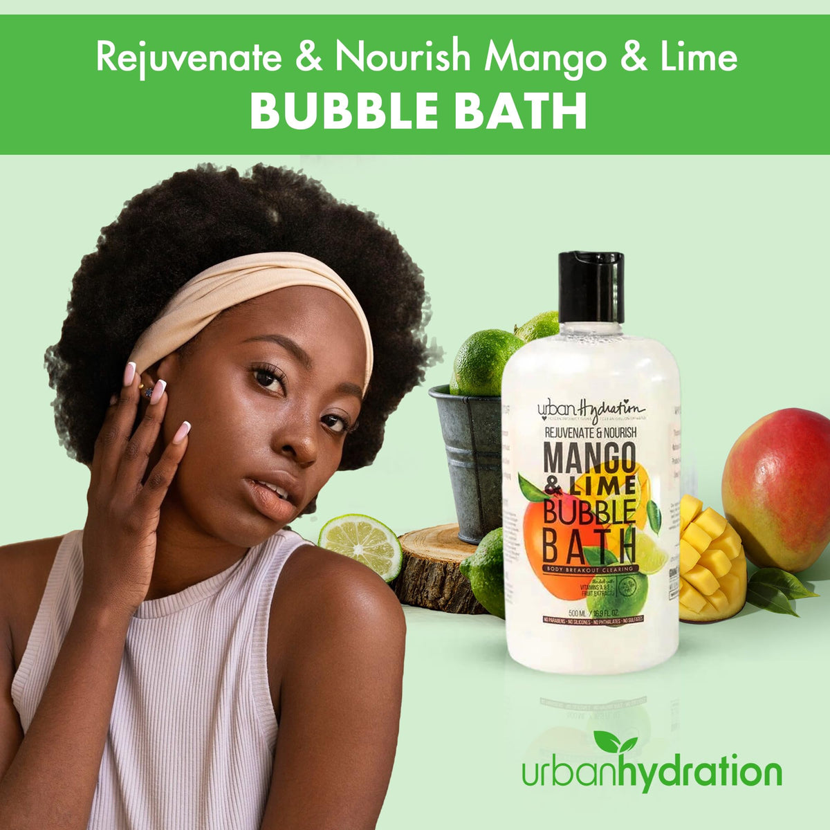 Urban Hydration Mango and Lime Bubble Bath cap and pump design